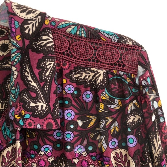 Maeve Anthropologie Janie Flounced Peasant Blouse Womens Sz 12 Dark Moody Floral - Picture 7 of 16